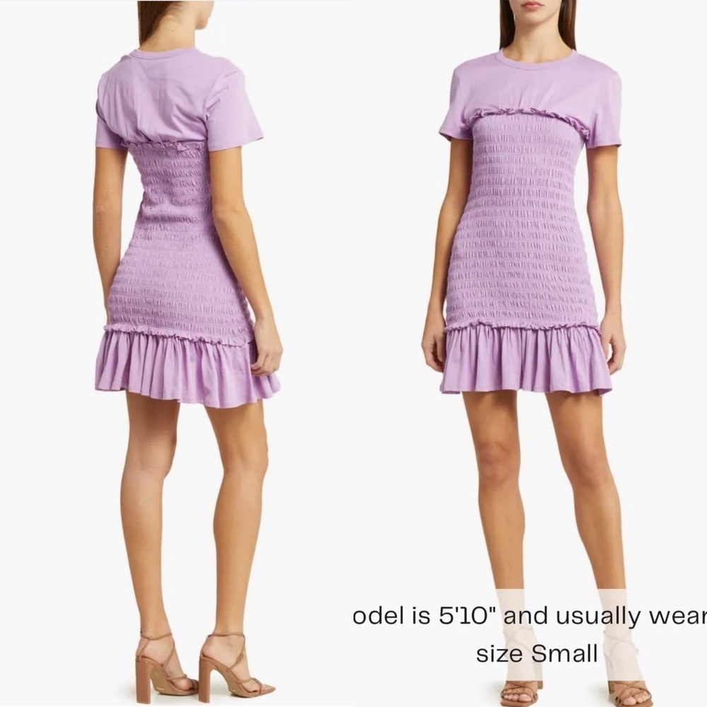 New Veronica Beard Tomlin Smocked Tee Shirt Dress in Violet Purple Size Small